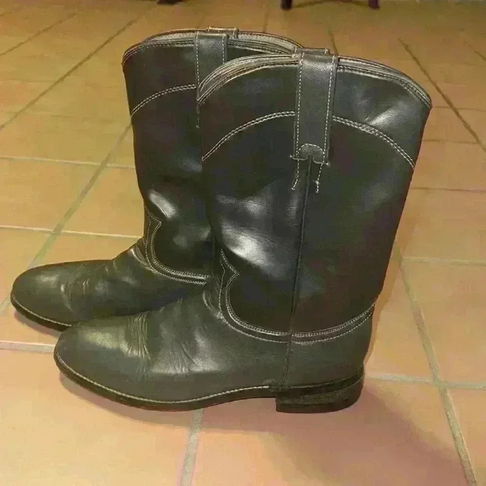 Diamond J men’s cowboy leather gray boots size 6.5
